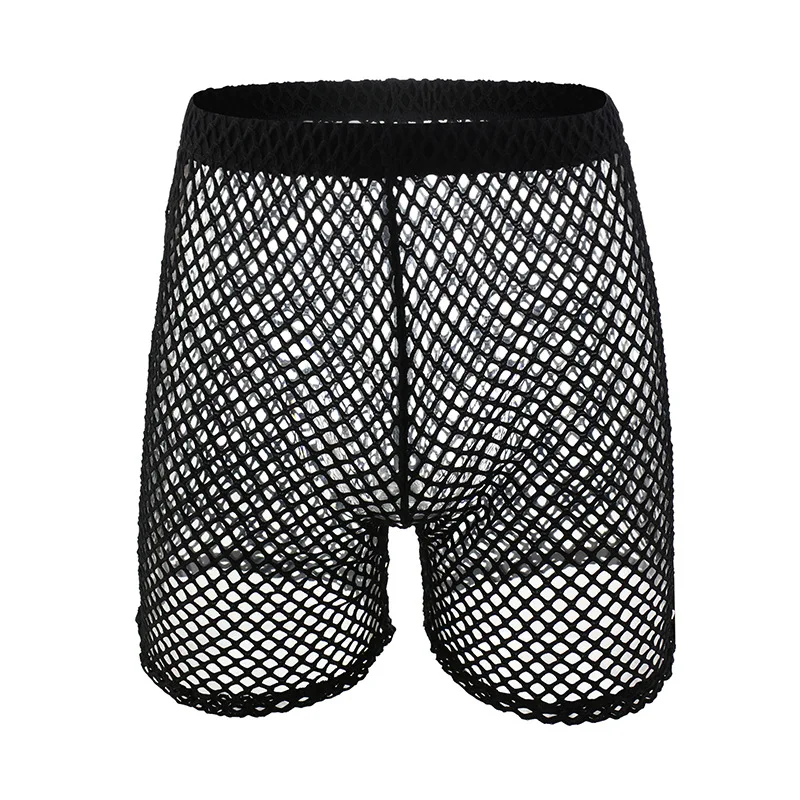 Sexy Men Mesh Boxer Shorts New Fashion Hollow Out Fishnet Panties Transparent Breathable Underwear Pajama Pants Men Sport Shorts