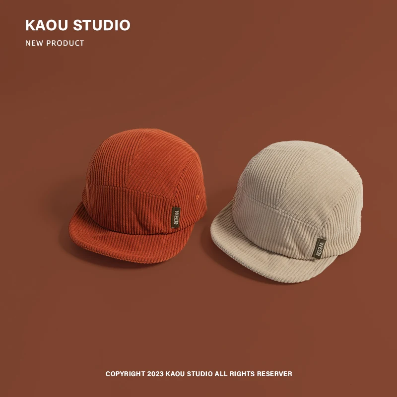 Vintage Corduroy Short Brim Baseball Cap Men\'s Japanese Street Fashion Soft Brim Fashion Brand Peaked Cap Children