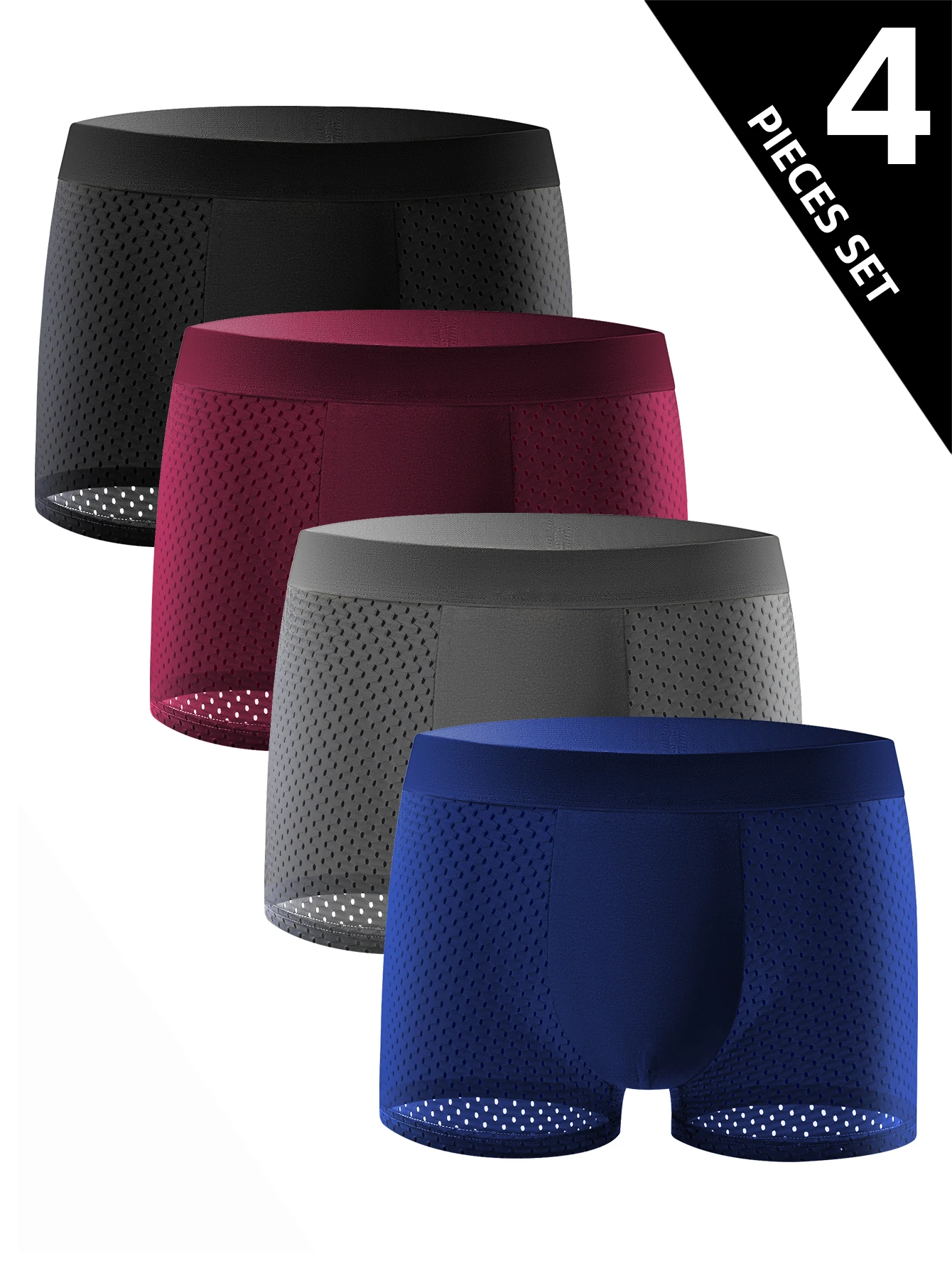 

4-х шт. мужское нижнее белье с сетчатыми отверстиями, дышащие, удобные и мягкие, модные трендовые мужские трусы-боксеры, спортивные брюки, размер Aisa
