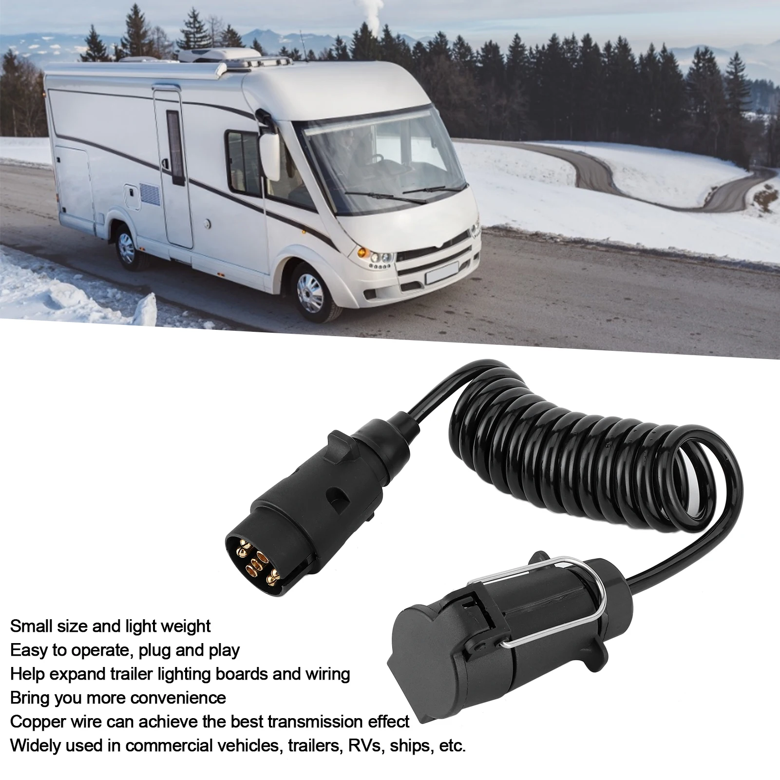 

Car 7Pin Spring Connector Spring Cord 2m Spring Cable Cord 7Pin Trailer Plug Socket Adapter Wiring Connector for