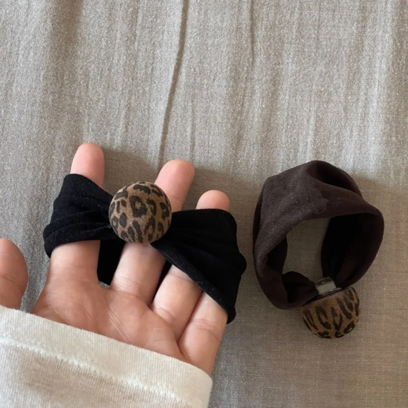 الكورية يتدفقون ليوبارد طباعة العصابات الشعر الشتاء الرجعية منخفضة ذيل حصان العلاقات الشعر المرنة إكسسوارات الشعر العصرية #4