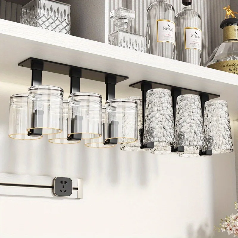 Wall-Mounted Hanging Wine Glass Rack - Space-Saving Under Cabinet Cup Holder for Beer & Stemware | No-Drill Drying Storage Shelf