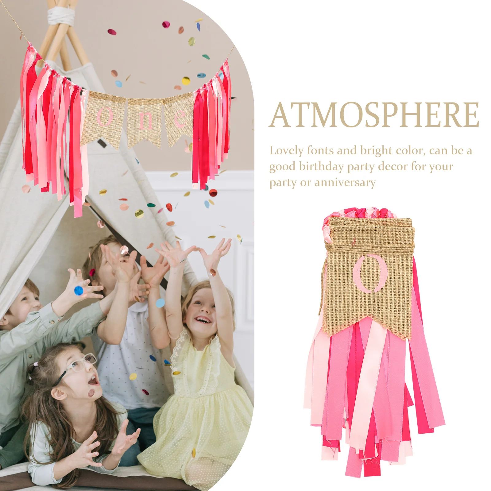 

Jute Banner Happy 1St Birthday Hanging Decor For Indoor Outdoor Party Decoration Photo Background Wall Pull Flag Kids Birthday