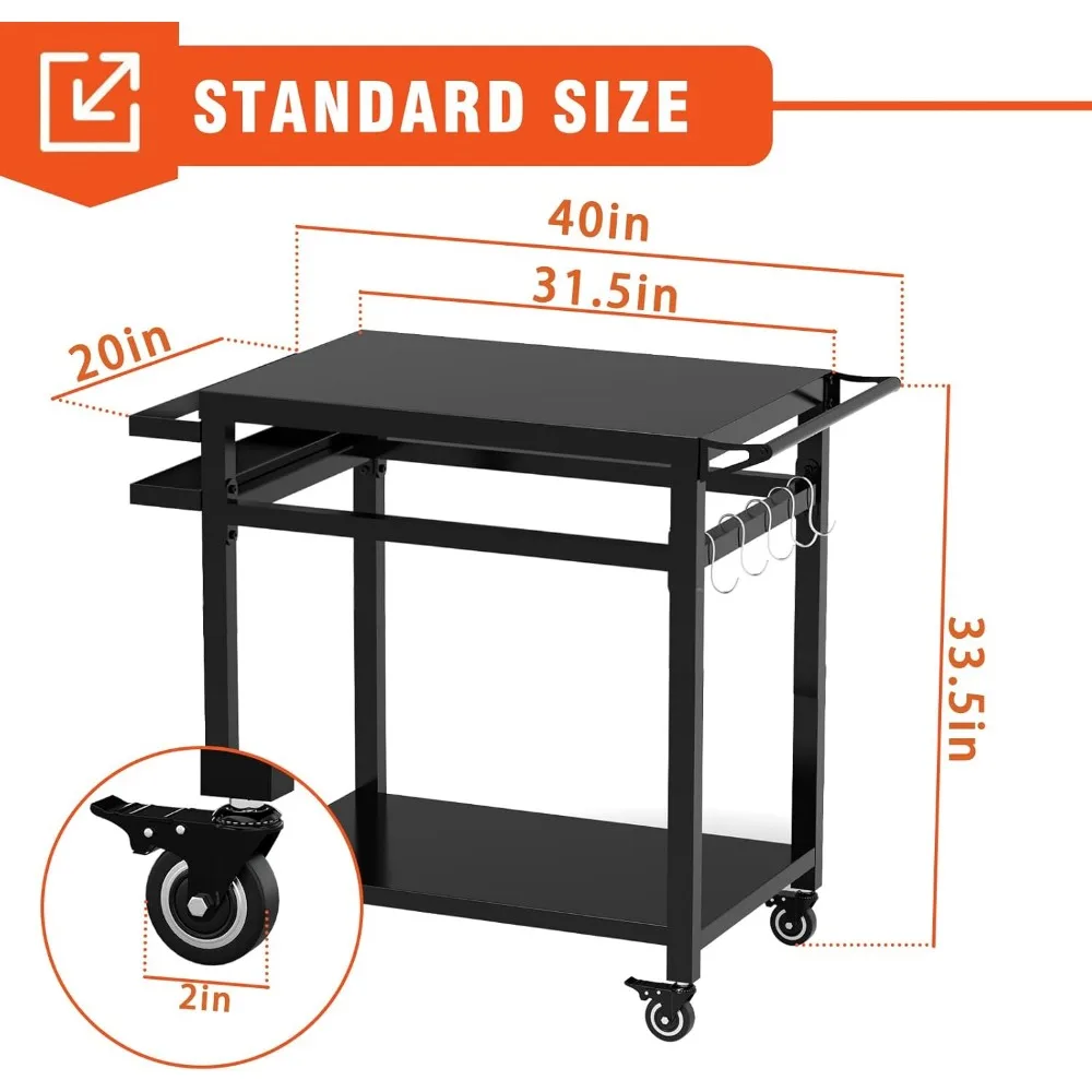 20"x32" Double-Shelf Grill Table Movable Grill Cart, Outdoor Food Prep & Pizza Oven Table Cart