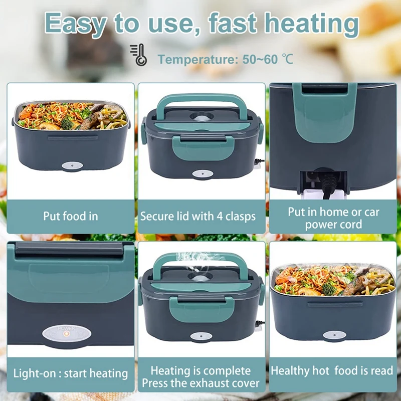 Heating Lunch Box 40W Portable Lunch Warmer Food Warmer Adult Car Fast Heating Lunch Box With Leak Proof Lid US Plug