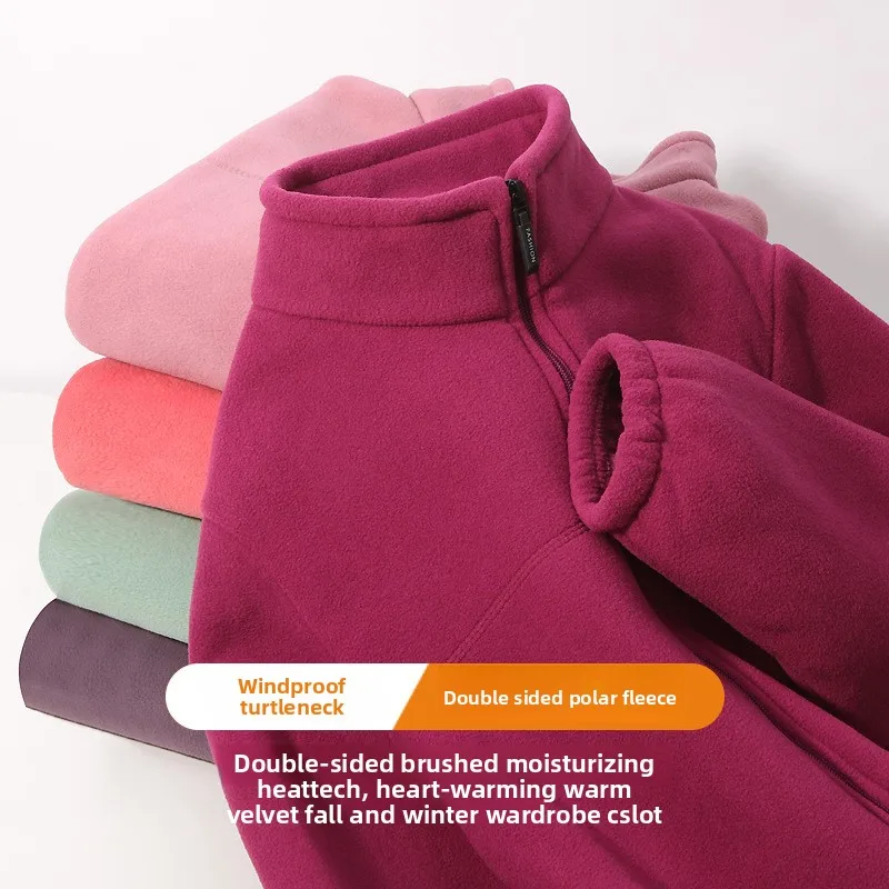 Women's Polar Fleece Zipper Cardigan Jacket Embroidered Letters Warm Double-sided Plush Sweatershirt Thick Warm Coats Sportshirt