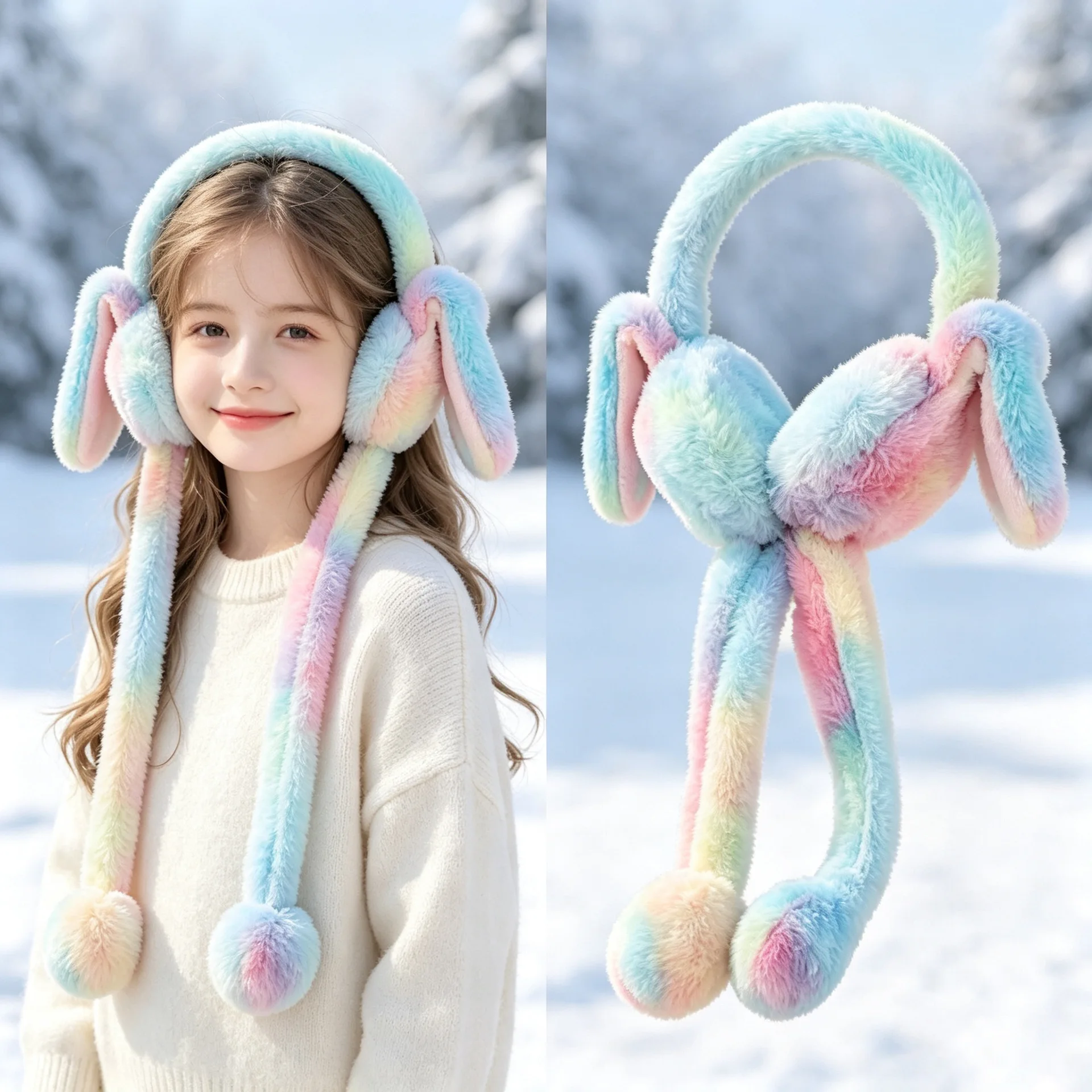 Warmth Gadget cute kids Girls Gift Winter Plush Earmuffs Faux Rabbit Fur Movable Rabbit colorful Ear Warmers