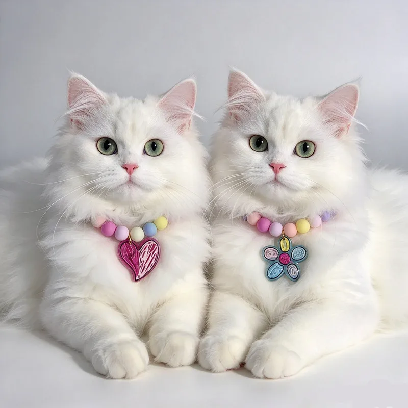 Macaron Frosted Bead Pet Necklace, Colorful Acrylic Charm, Sweet Photo Dress-up Jewelry for Small Cat Dog