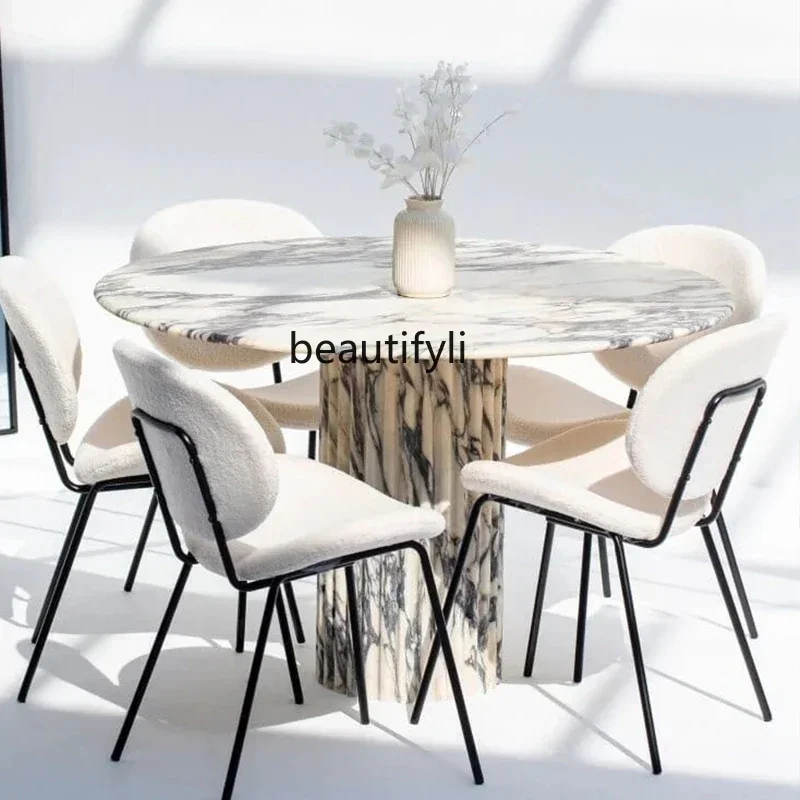 

Natural Marble Luxury Stone Dining Table Restaurant Round Table Designer Light Luxury Italian Round Table