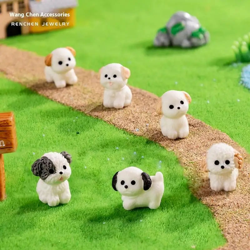 Casa de muñecas en miniatura, decoración de jardín de hadas para cachorros, animales de dibujos animados de resina Kawaii, perro blanco para decoración de casa de muñecas, juguetes de regalo, 5 uds.