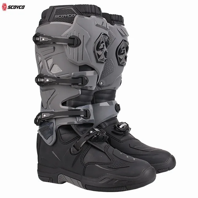 SCOYCO Motorcycle Motocross Boots Knee-High Protective Off-Road Riding Boots Anti-Slip All-Terrain Motorcycle Racing Shoes