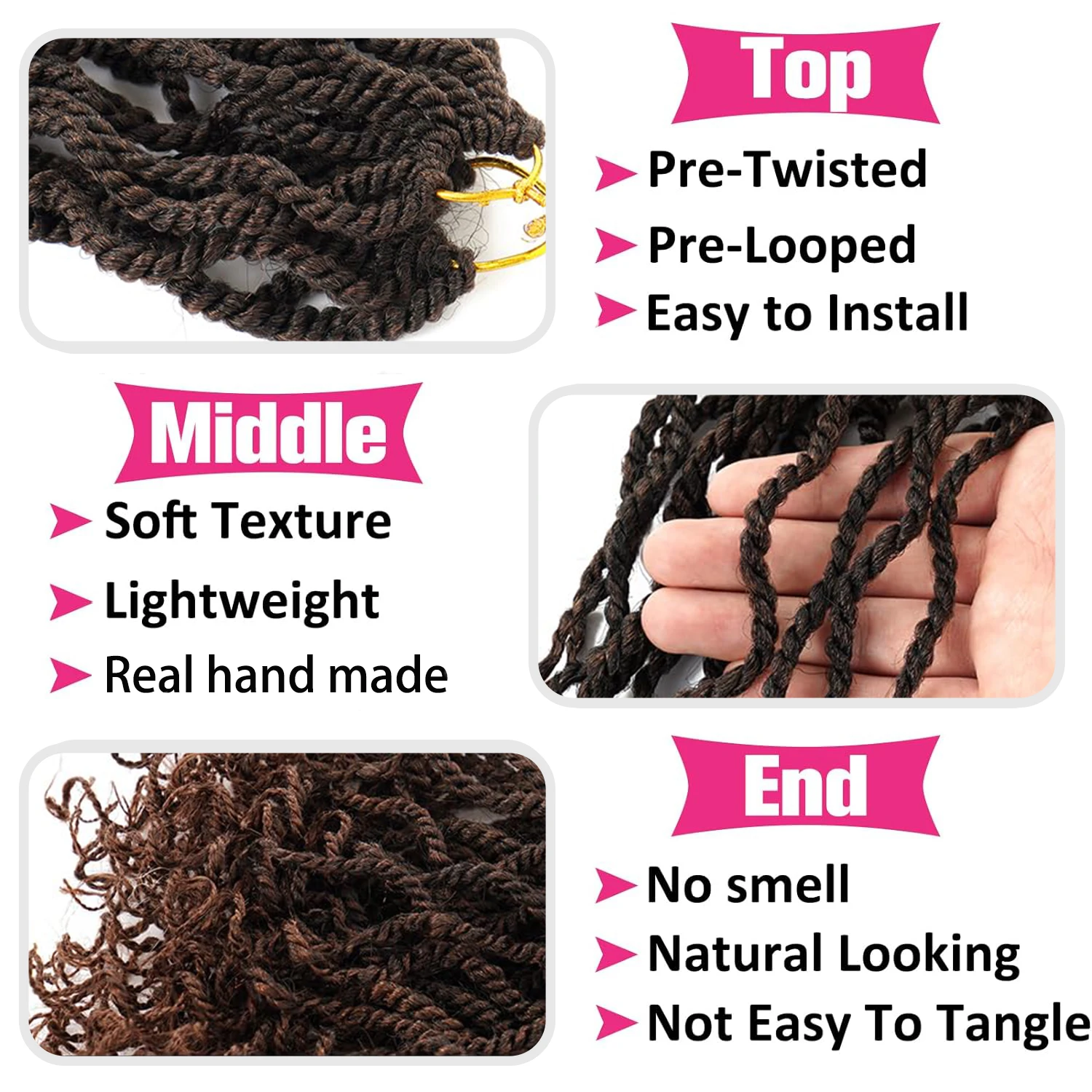 8/12/14 inch Senegalese Twist Crochet Hair Crochet Braids with Curly Ends Short  Kinky Twist Crochet Hair for Women synthetic