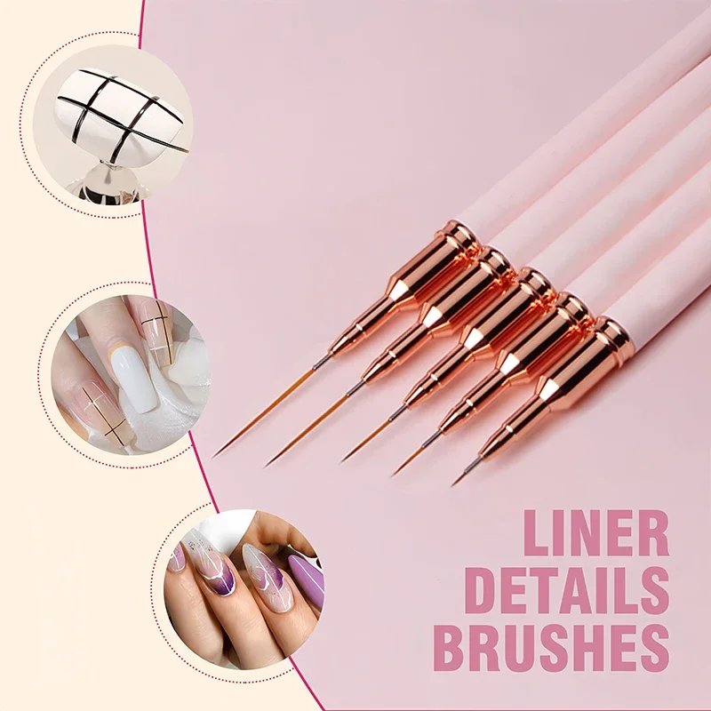 Ensemble de pinceaux à rayures pour nail art, 7/9/11/15/25mm
