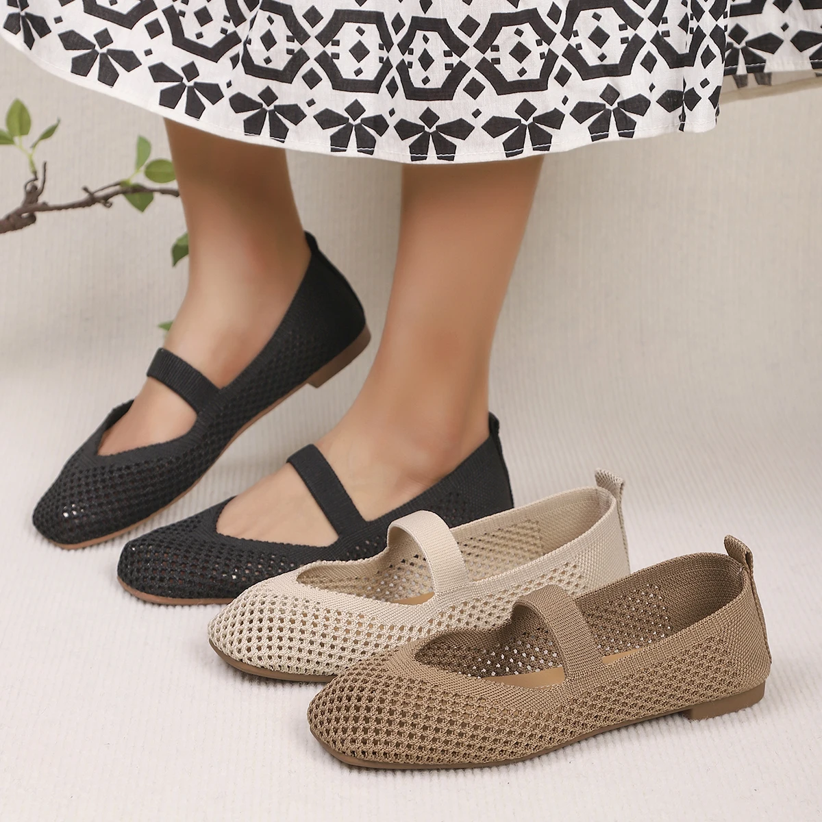 

Big Size 43 Women Flats Knitted Breathable Sneakers Ladies Soft Bottom Ballet Loafers Casual Slip on Boat Shoe for Woman