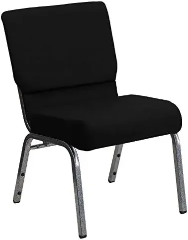 HERCULES Series 21''W Stacking Church Chair in Black Fabric - Silver Vein Frame