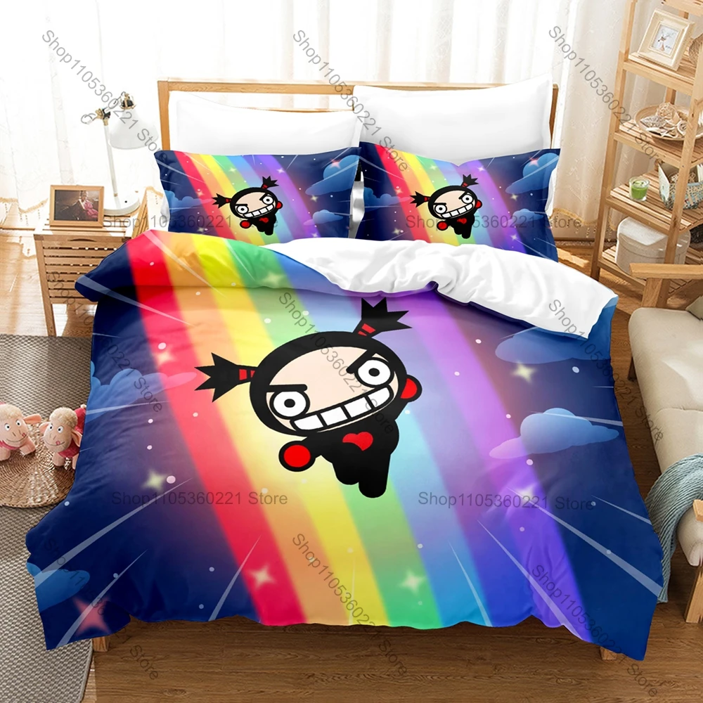 

Kawaii Pucca & Garu Bedding Set 3 Piece Lovely Anime Pattern Duvet Cover Set Single Twin Full Queen King Size Decor