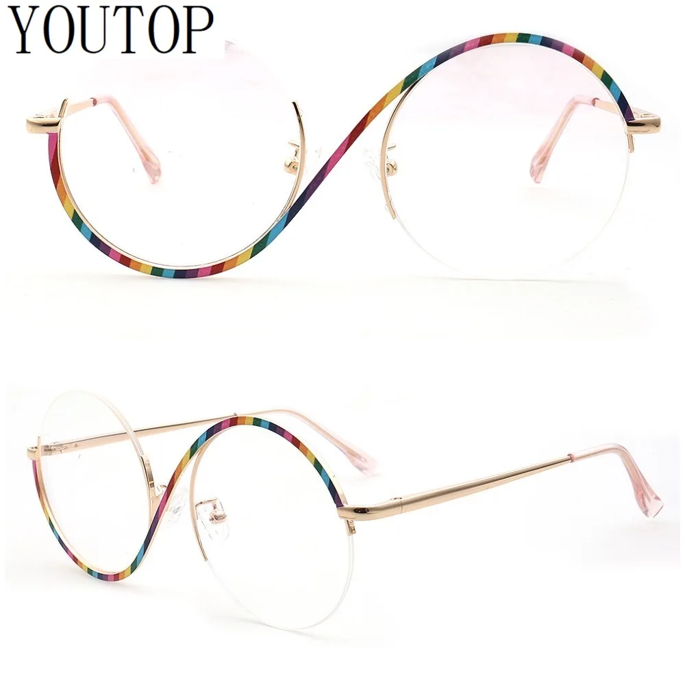 Vintage Half Rim Women Round Glasses Frames for Women Optical Eyeglasses Metal Eyewear Rainbow Prescription Spectacles Oversize