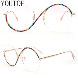 Vintage Half Rim Women Round Glasses Frames for Women Optical Eyeglasses Metal Eyewear Rainbow Prescription Spectacles Oversize