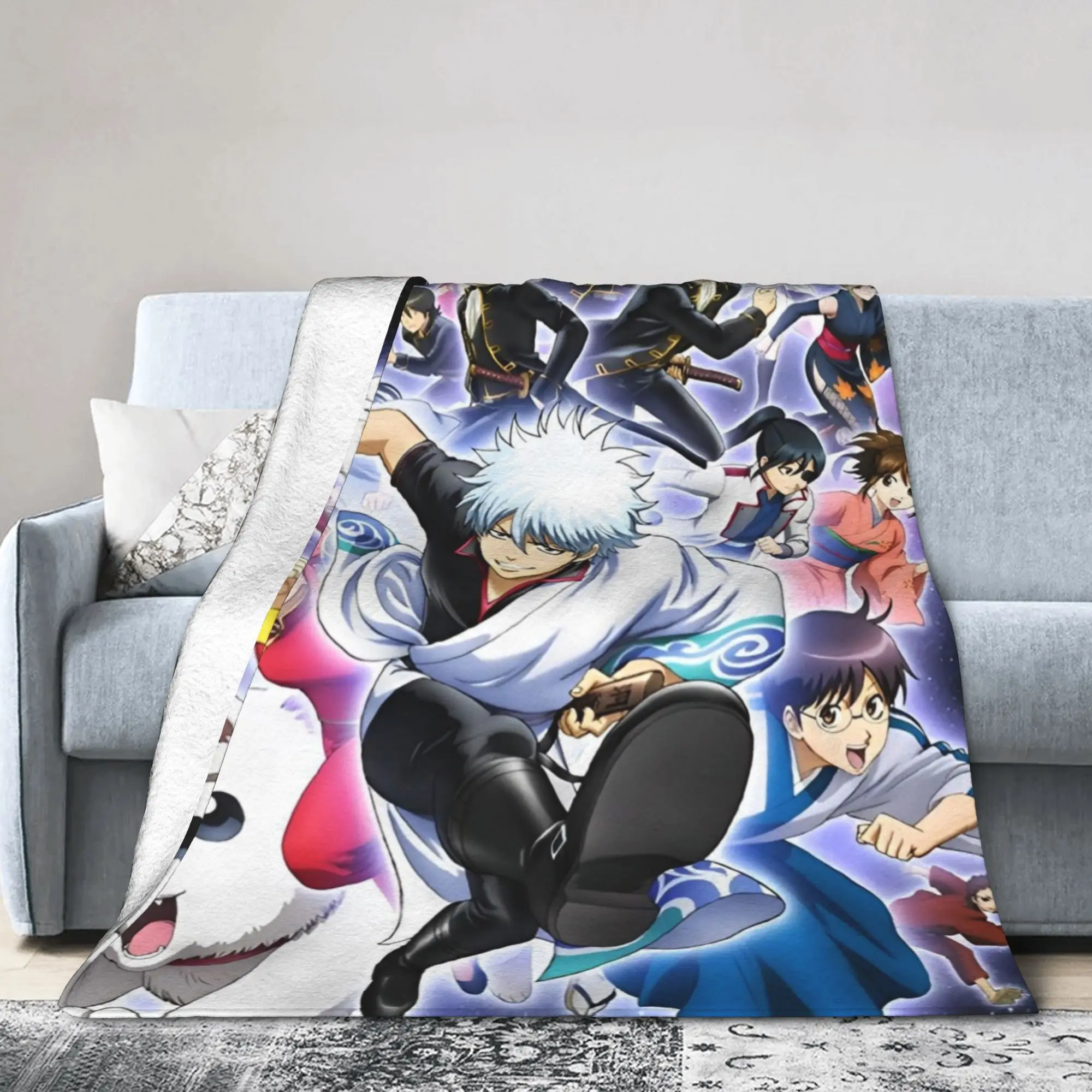 Gintamas Blankets Fleece Spring Autumn Science Fiction Comedy Portable Soft Throw Blankets for Sofa Outdoor Bedding Throws