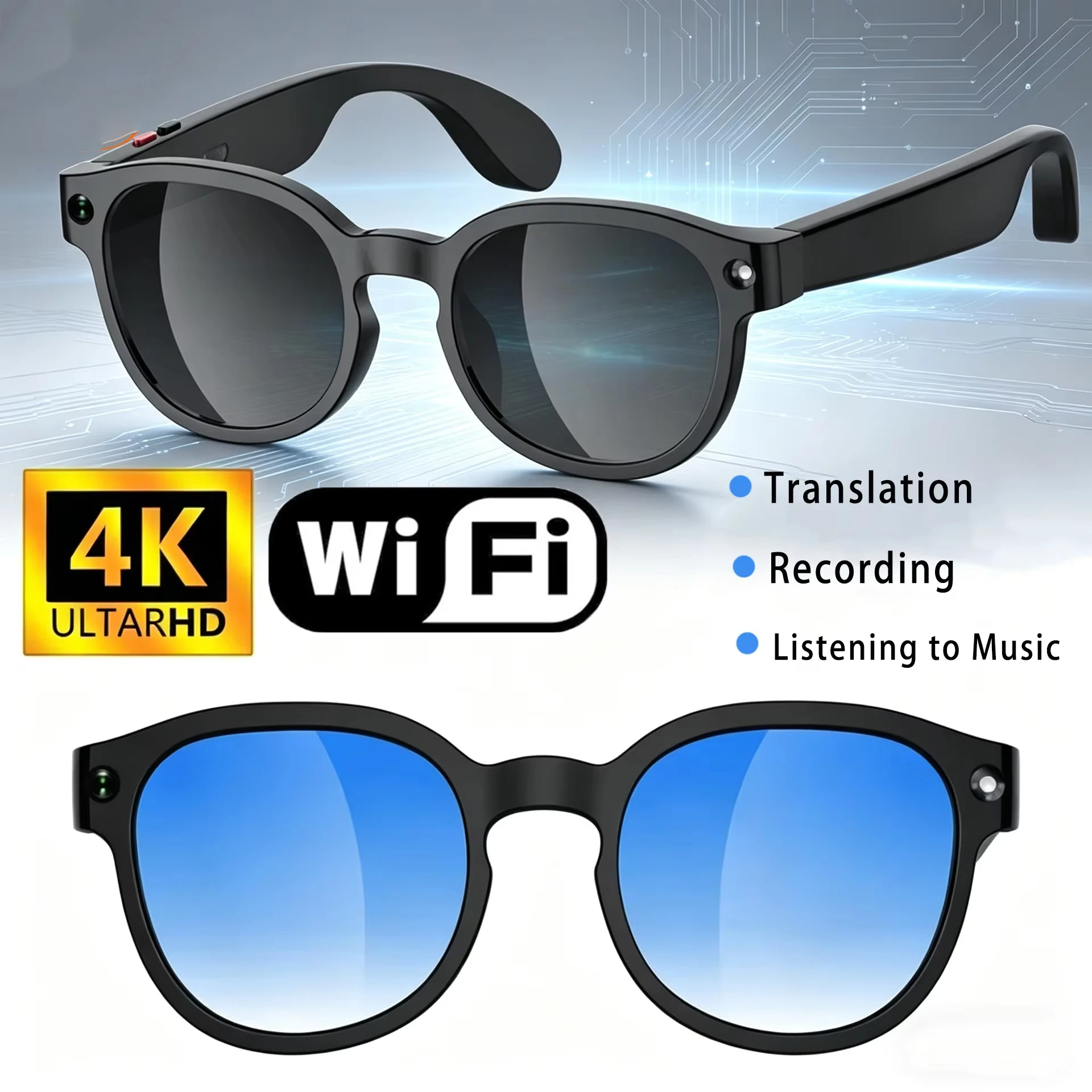 Smart AI Glasses 4K HD Shooting Video Recording Camera AI Glasses Listening To Music Translation Waterproof Bluetooth
