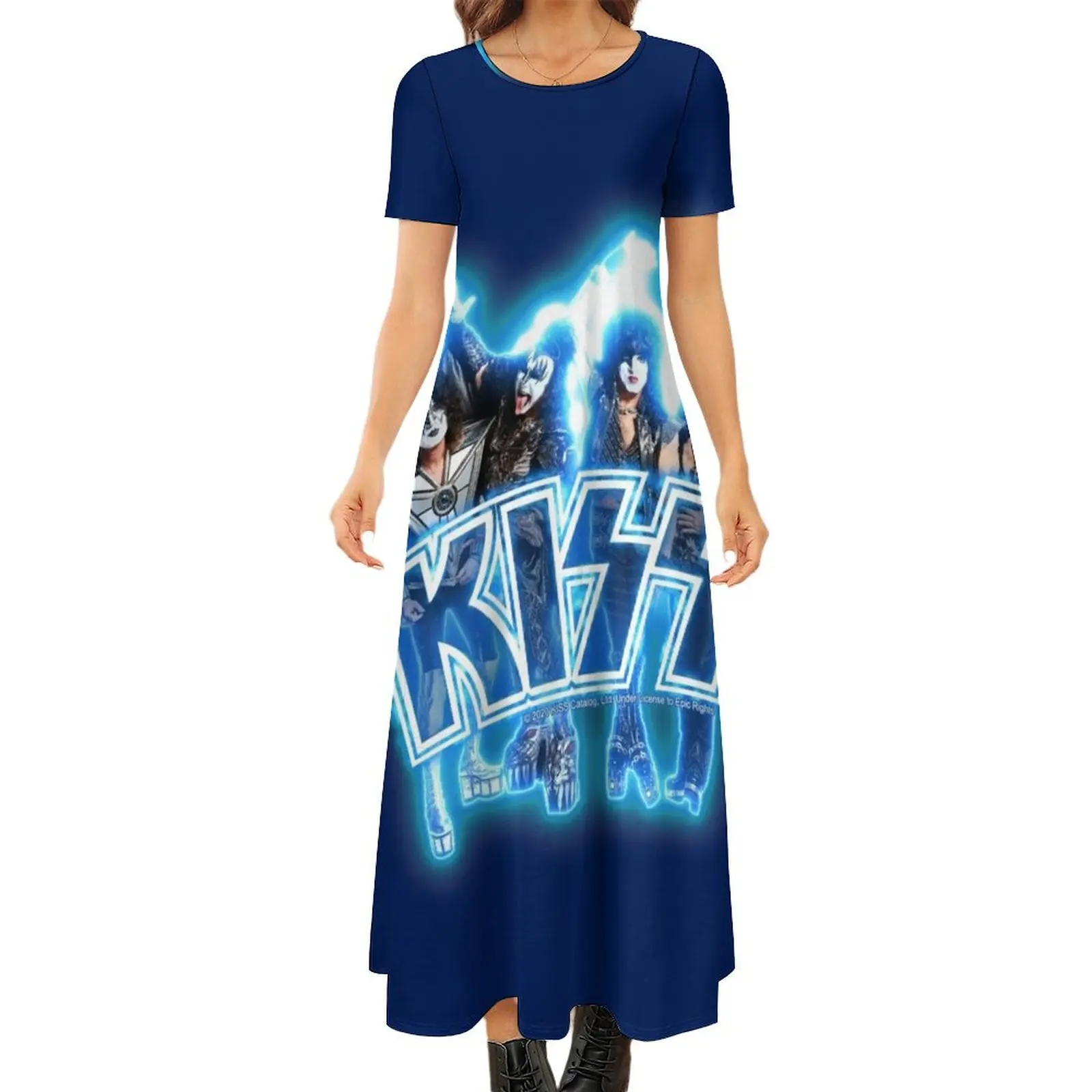 

Поцелуй Женское платье с коротким рукавом и круглым вырезом, синее Яркое летнее платье с лентой, 2024