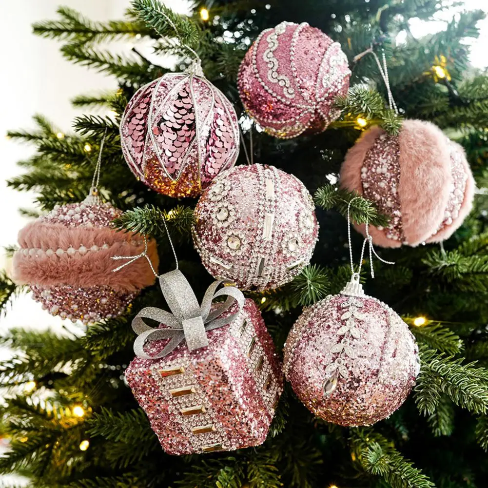 1/6Pcs Christmas Ball Ornaments Glitter Sequin Tree Hanging Ball Set Xmas Shatterproof Ball Decorations Party Holiday Home Decor