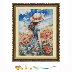 Kit di ricamo a punto croce ragazza che indossa cappello vista posteriore filo di cotone pittura Set di cucito fai da te contati stampato su Canvas11CT