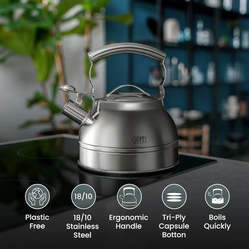 Whistling Tea Kettle Stovetop - Food Grade Stainless Steel Teapot for Stove Top with Ergonomic Handle for Gas