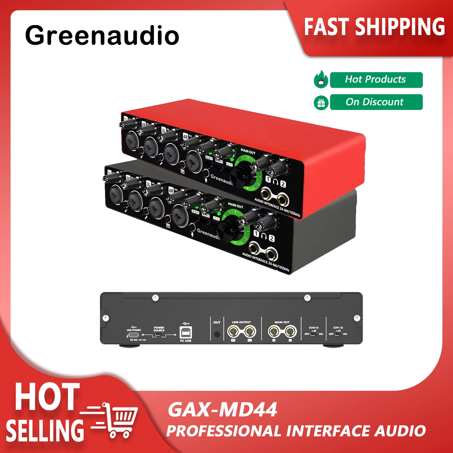 

GAX-MD44 OEM Professional 24bit 192kHz Interface de Audio 4 in 4 Audio Interface for Podcast Recording Music Instrument