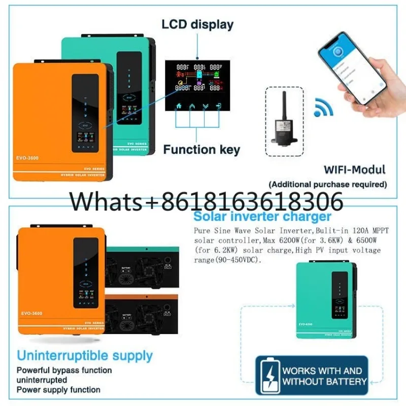 Inversor Solar híbrido sin conexión a la red, onda sinusoidal fotovoltaica con controlador MPPT, 3,6 kW, 4,2 kW, 6,2 kW