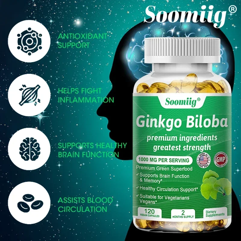 Soomiig-Ginkgo Extract Vitamin, 1000 mg, Ajuda a Melhorar a Memória, Aprendizagem, Melhorar o Pensamento, Concentração, Apoiar um Cérebro Saudável