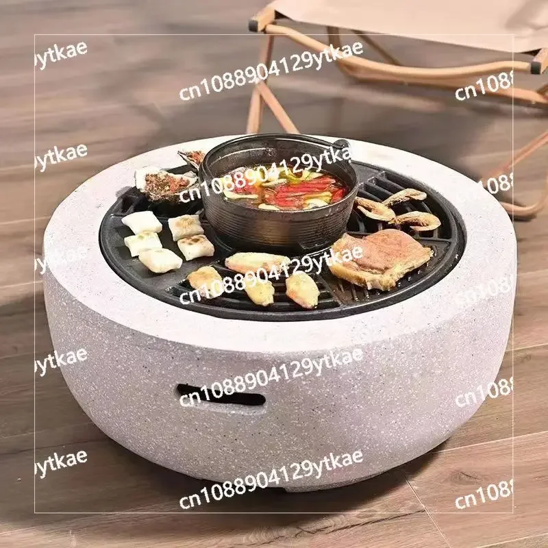 42CM Teppanyaki Grill Pan Frying Enamel Non-stick Pan Charcoal Grill Mesh Grill Pan Round Iron Mesh Outdoor Household Indoor