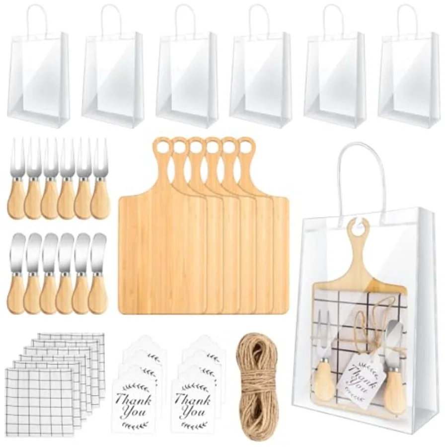 

37 Pcs Bamboo Charcuterie Boards Cheese Board with Bamboo Spoon Placemats Artificial Eucalyptus Stems Tags Bags for Wedding Bri