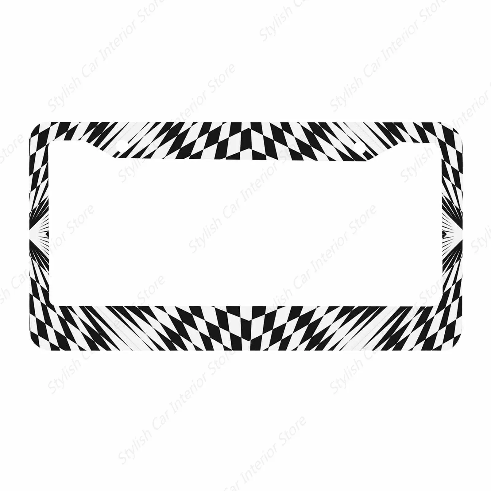 Decorative License Plate Frame Trippy Checkerboard Car Tag Frame Aluminum Auto License Plate Holder for Men Women