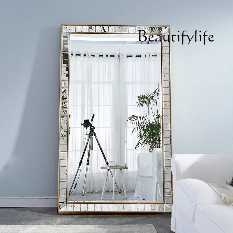 

yj5 Nordic light luxury full-length mirror full body floor light luxury simple home clothing store fitting mirror fashion