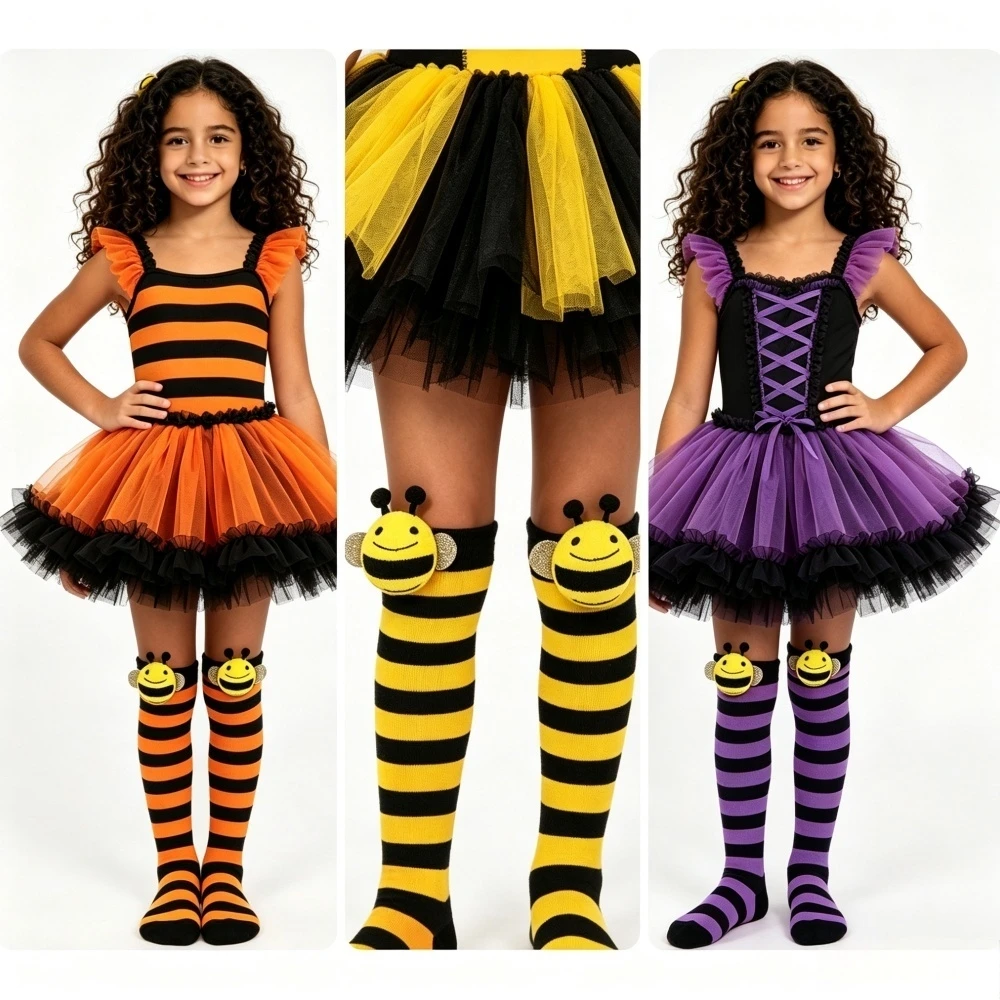 Kids Knee High Socks with plush Halloween Colorful Zebra Stripes Long Tube Clown Striped Knee Socks Christmas Socks ideas Baby