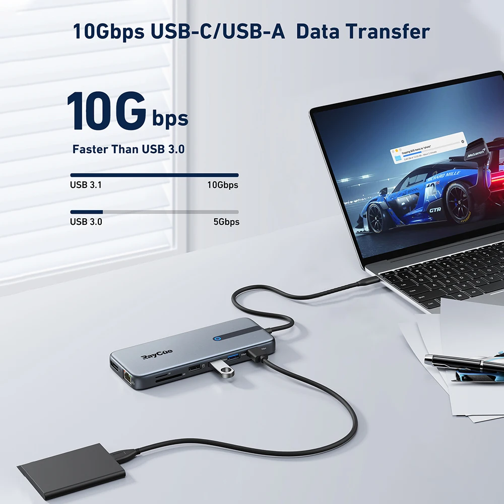 Imagem -03 - Raycue Docking Station Usb 3.2 10gbps Hub tipo c 4k Tela de 60hz Adaptador Compatível com Hdmi Macbook Surface Laptop 13-em1