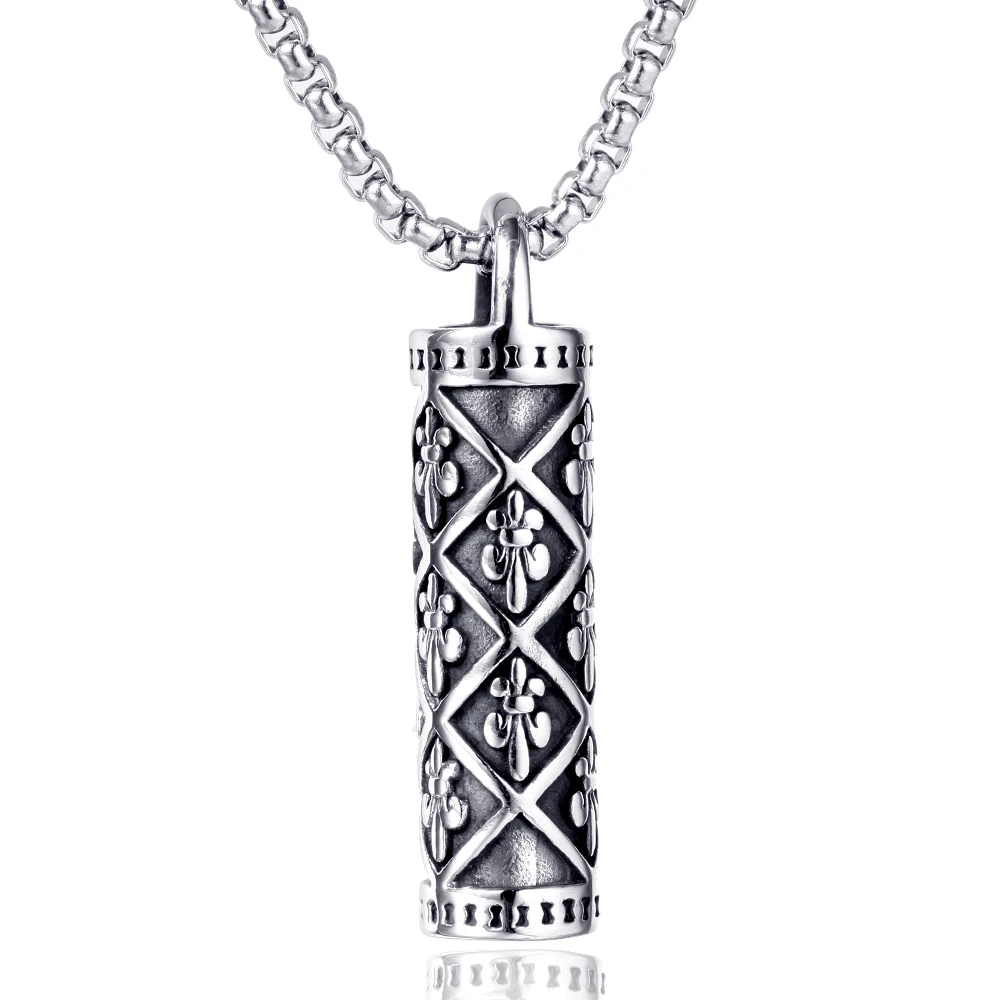 

Men's Necklace Cylindrical Pendant Vintage Tibetan Buddhism Necklaces Stainless Steel Lucky Amulet Male Retro jewelry