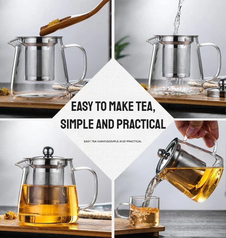 450/1300ML Filterable Heat-resistant Glass Teapot With 304 Stainless Steel Tea Strainer Kung Fu Teaware Set Puer Oolong Pot view 5