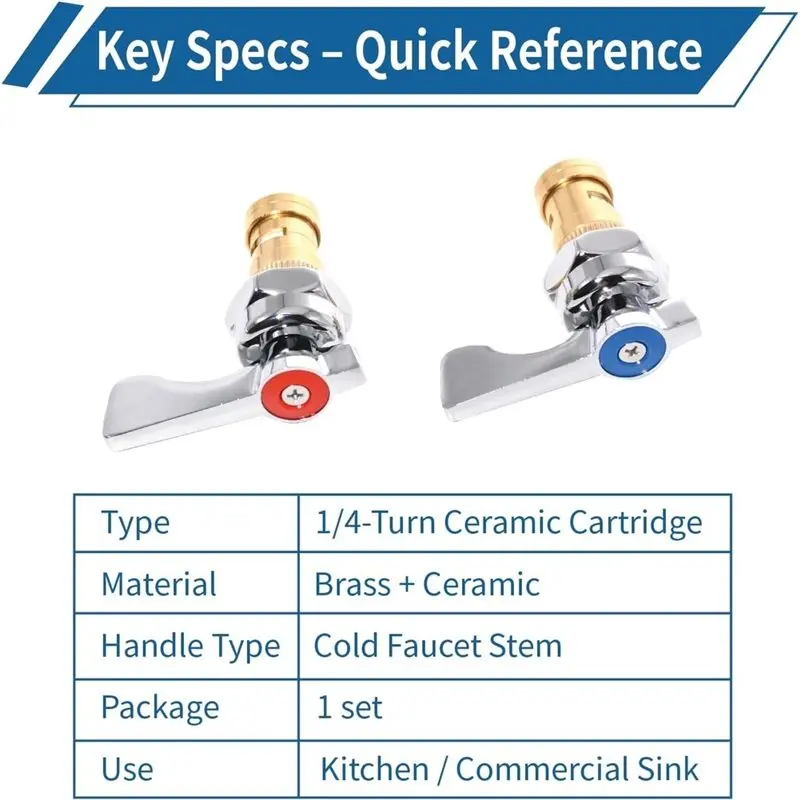 N85R-Valve& Stem Handle Replacement Kit 21-308L 21-309L For Krowne Ceramic Cartridge Cold& Hot 1/4 Turn Repair