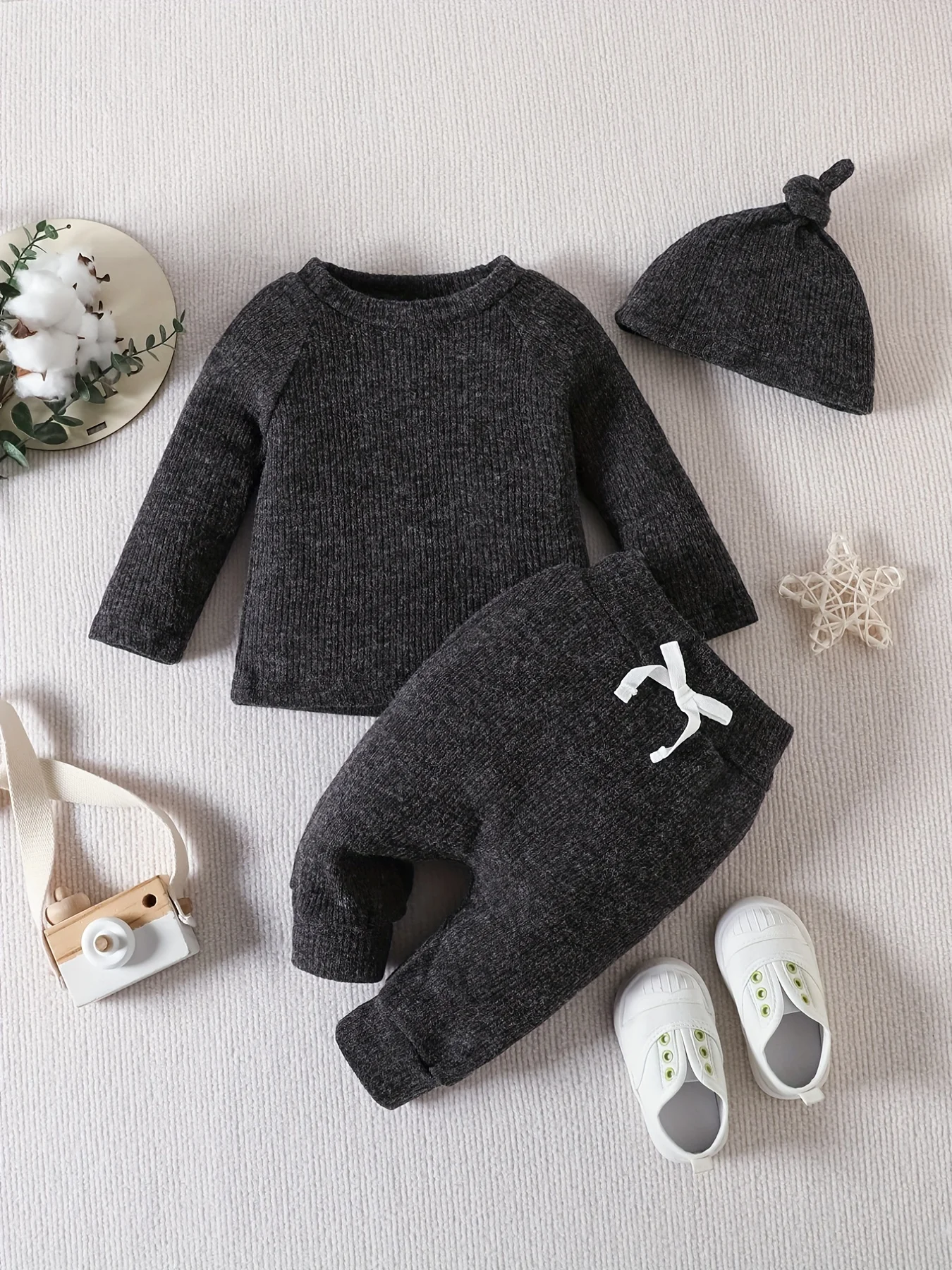 2PCS Baby Girl Wool Knitted Fabric Solid Color Long Sleeved with Knitted Pants Spring Autumn Set For Children Kids Unisex 0-24M