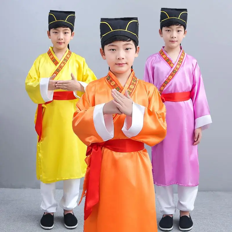 Chinese silk robe Costume Boys Children Kimono China Traditional Vintage Ethnic Students Chorus Dance Costume Hanfu