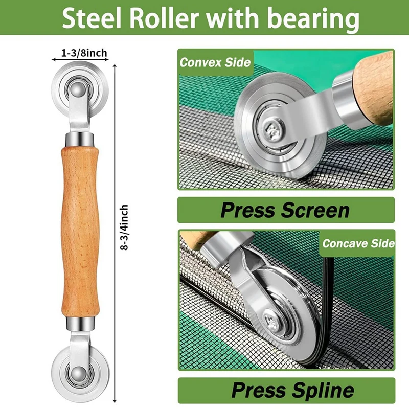 3 Piece Screen Tool Set, Window Screen Spline Roller Tool, As Shown Screen Pressure Changer Screen Door Repair Kit, Durable