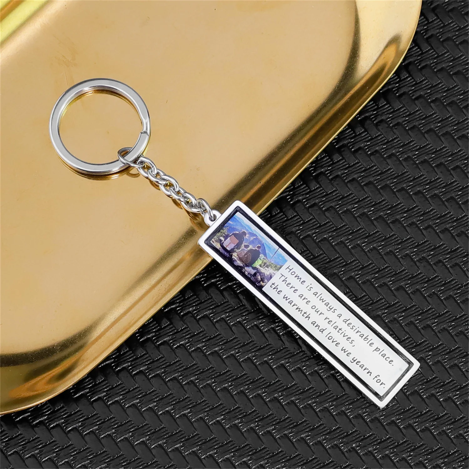 Custom Rectangular Personalized Photo Frame Keychain Creative Stainless Steel Jewelry Color Pictur Pendant Gift For Family