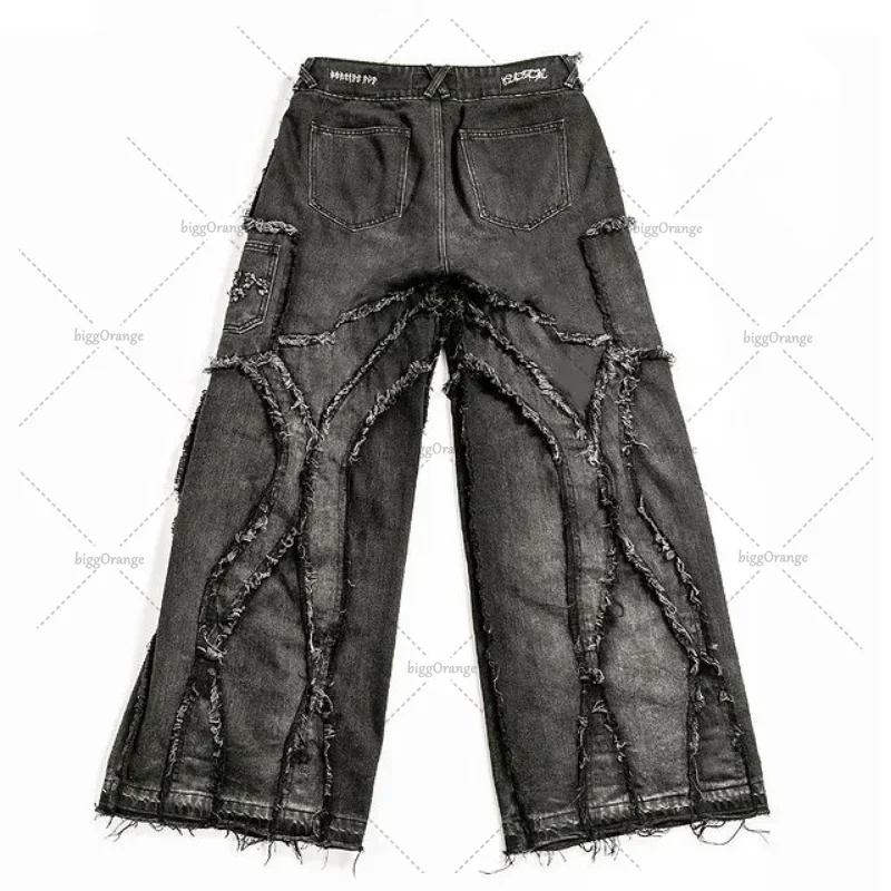 Y2k Streetwear Punk Relaxed Wash Jeans Ripped Rap Style West Coast Workwear US Plus Size Clothing Men's Drag Pants