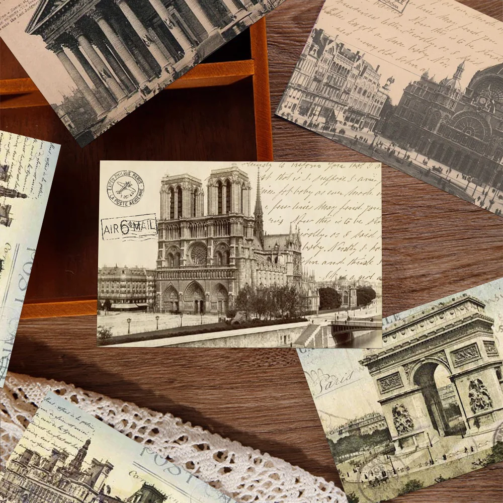 

10pcs world architecture postcard bedroom room wall desktop card decoration DIY creative message card