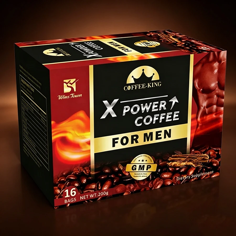 Wins Town X Power Men’s Energy Coffee, Natural Botanical Extract Instant Coffee Supplement, 16 Portable Sachets for Daily Vitali