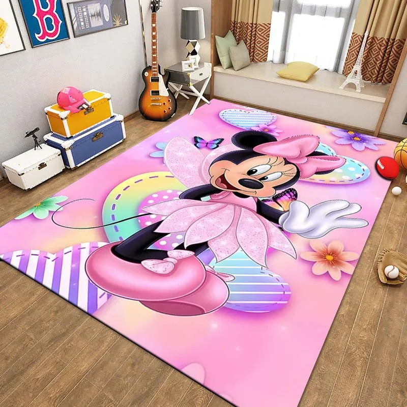 Disney Minnie Mouse Cartoon Rug Carpet for Living Room Children's Bedroom Mat Sofa Doormat Floor Rug Home Decor Anti Slip Mat