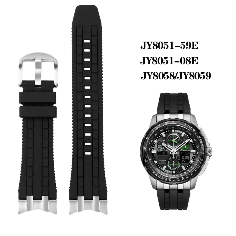 24mm Rubber Curved End Watchband For Citizen Sky Eagle JY8051-08E Y8051-08 JY8058 JY8059 JY8068 Bracelet Steel End Link Strap