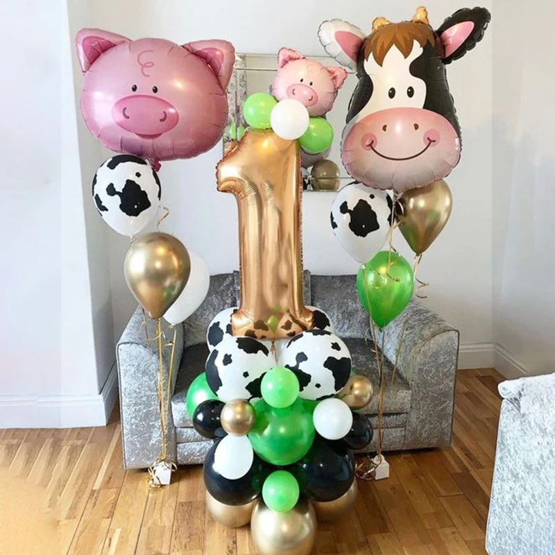 38pcs Farm Theme Animal Birthday Party Cow Pig Number Balloons Set Kids 1st Birthday Party Decoration Globos Farm Party Supplies